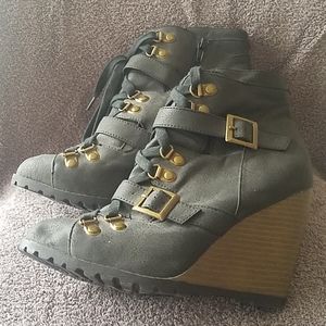 Black lace up/zip up booties